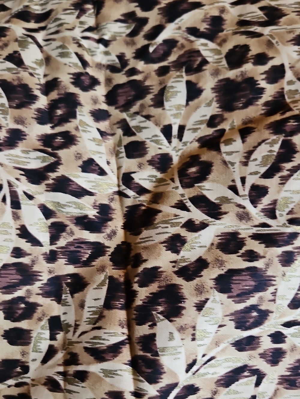 Leopard Print Leaf-Overlay Fabric Top in Beige and Black 1.5 Yards